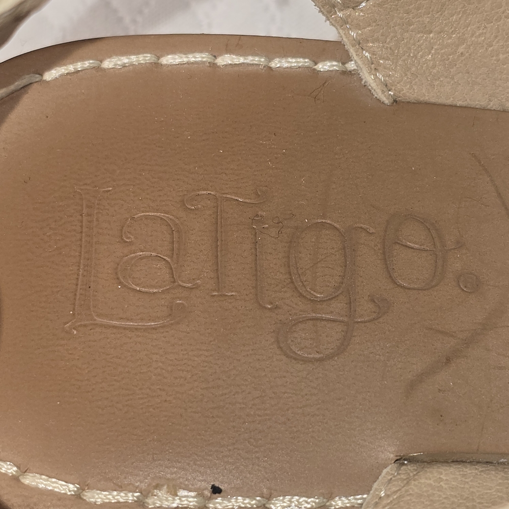 LATIGO SANDAL CROCHETED ANKLE STRAPS LEATHE TOE STRAP CREAM COLOR WOMENS 7 - Picture 7 of 9